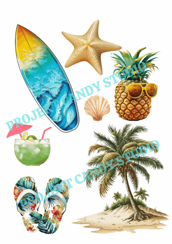 Sommerliche Strandlandschaft - Essbarer Ausdruck mit Hawaii-Surfermotiv