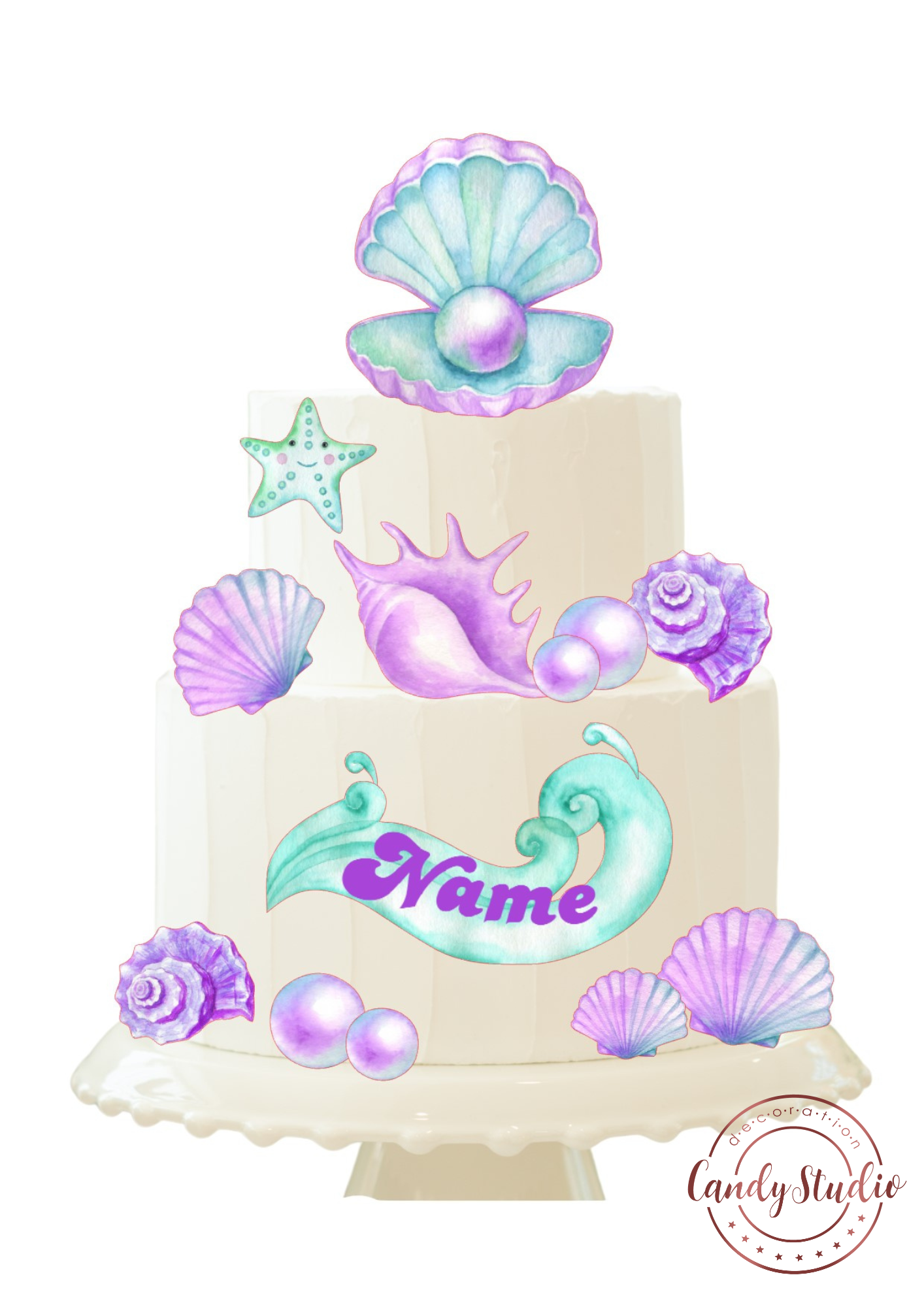 Essbarer Ausdruck „Muscheln in Pastellfarben“ – Aquarell-Effekt, personalisierbar – Bild 2