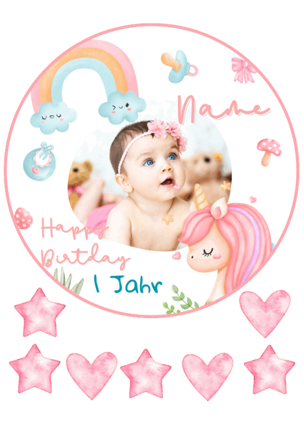 Essbarer Ausdruck zum 1. Geburtstag für Mädchen mit Foto