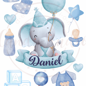 Essbarer Ausdruck "Süßer Elefant" für Jungen – Personalisierbar für den ersten Geburtstag oder Baby Shower