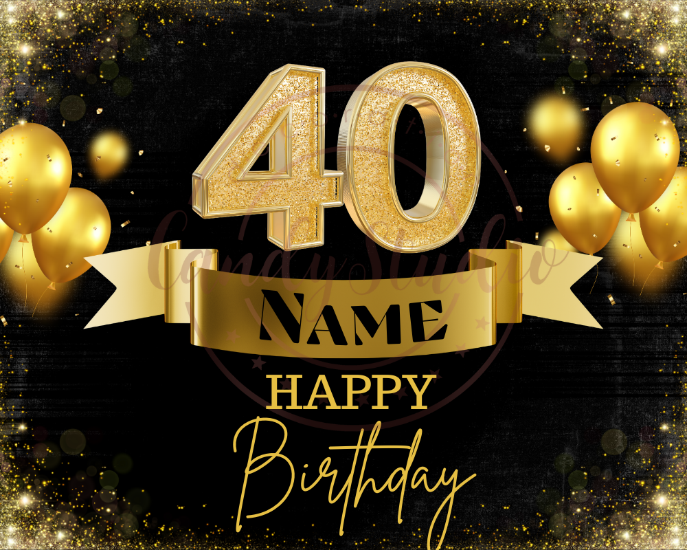 Essbarer Ausdruck "Happy Birthday" in Gold und Schwarz – Personalisiert mit Name und Zahl