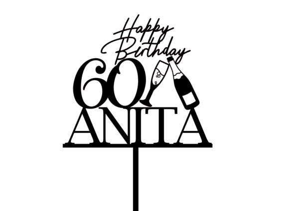 Cake Topper – Name + Alter mit Champagnerflasche & Happy Birthday Schriftzug