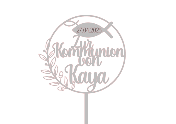 Cake Topper – „Zur Kommunion / Zur Konfirmation / Zur Firmung“ + Name im Kreis mit floralen Elementen & graviertem Datum