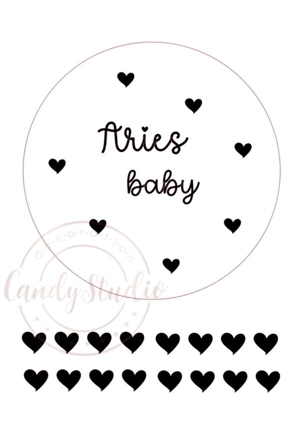 Essbarer Tortenaufleger – Sternzeichen + „Baby“ Schriftzug mit Herzmotiven