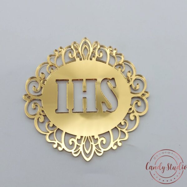 Cake Topper – IHS in reich verzierter ovaler Umrahmung – Bild 3