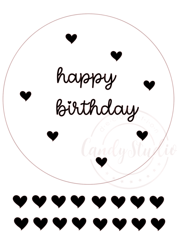 Essbarer Tortenaufleger – „Happy Birthday“ mit kleinen Herzchen