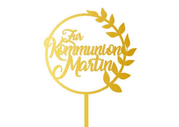 Cake Topper im Kreis – „Zur Kommunion“, „Zur Konfirmation“, „Zur Firmung“ mit Name & Zweigmotiv