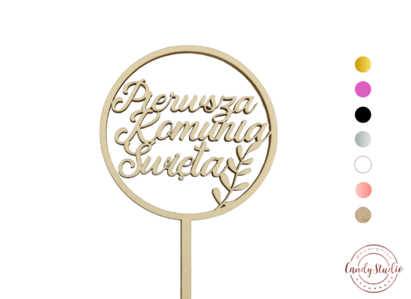 Cake Topper – „Pierwsza Komunia Święta“ im Kreis (polnisch, universell für Jungen & Mädchen)