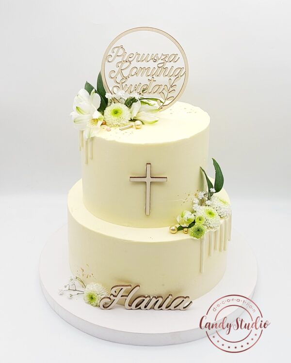 Cake Topper Set – „Pierwsza Komunia Święta“ im Kreis + Name + Kreuz (3-teilig, personalisierbar) – Bild 2