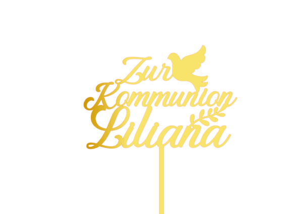 Cake Topper – „Zur Kommunion“ mit Name & Taube (klassisch, personalisierbar)
