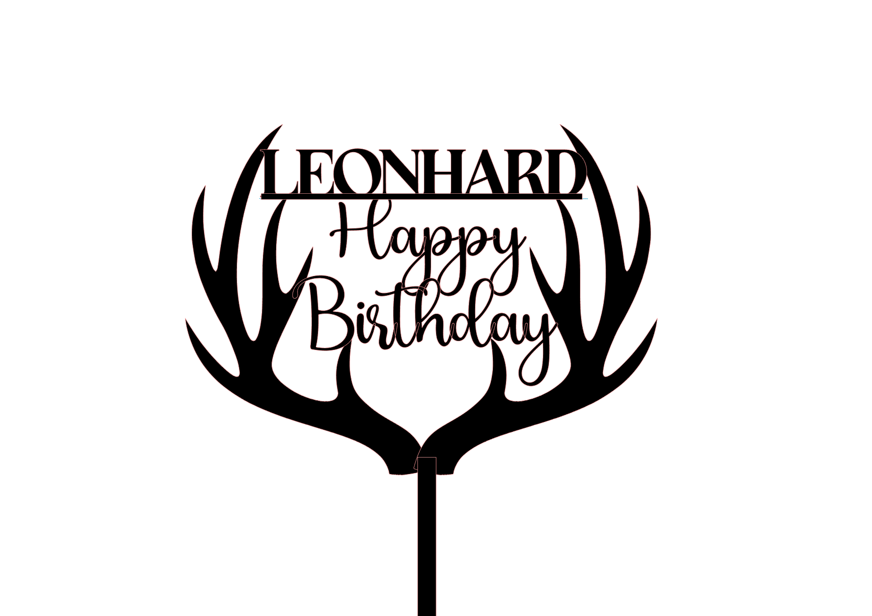 Cake Topper – „Happy Birthday“ mit Name in Hirschgeweih-Design (Acryl oder Sperholz)