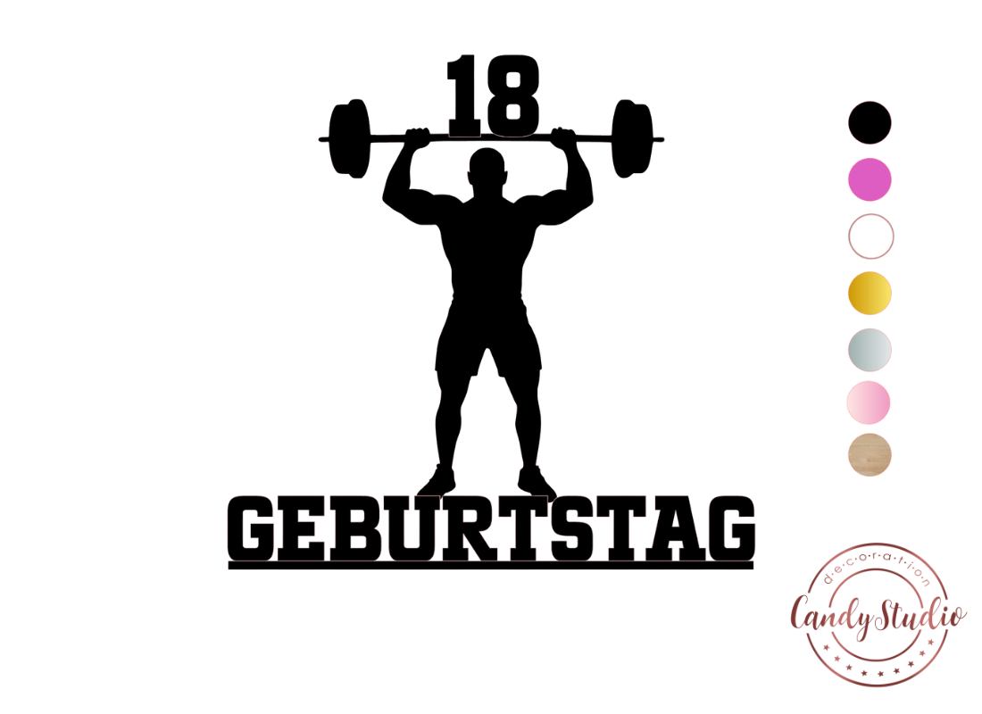 Cake Topper – Fitness / Gym – mit Zahl & "Geburtstag"