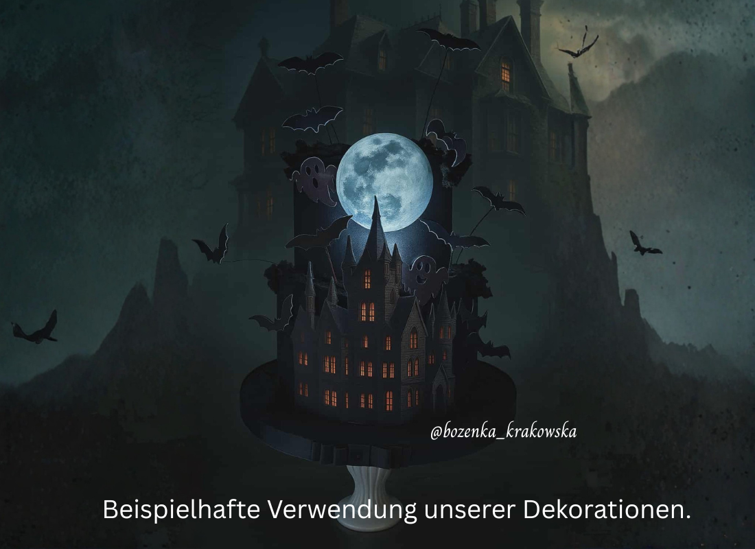 Essbarer Druck – Halloween Schloss mit Geistern, Fledermäusen und Vollmond – Bild 2